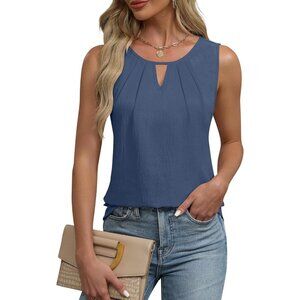 Blooming Jelly Womens Haze Blue Sleeveless Basic Loose Casual Summer Tank Top